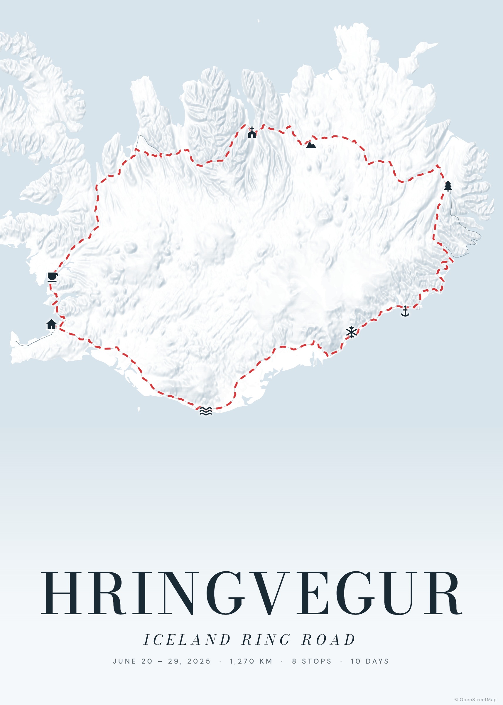 Map poster: Hringvegur — Iceland Ring Road